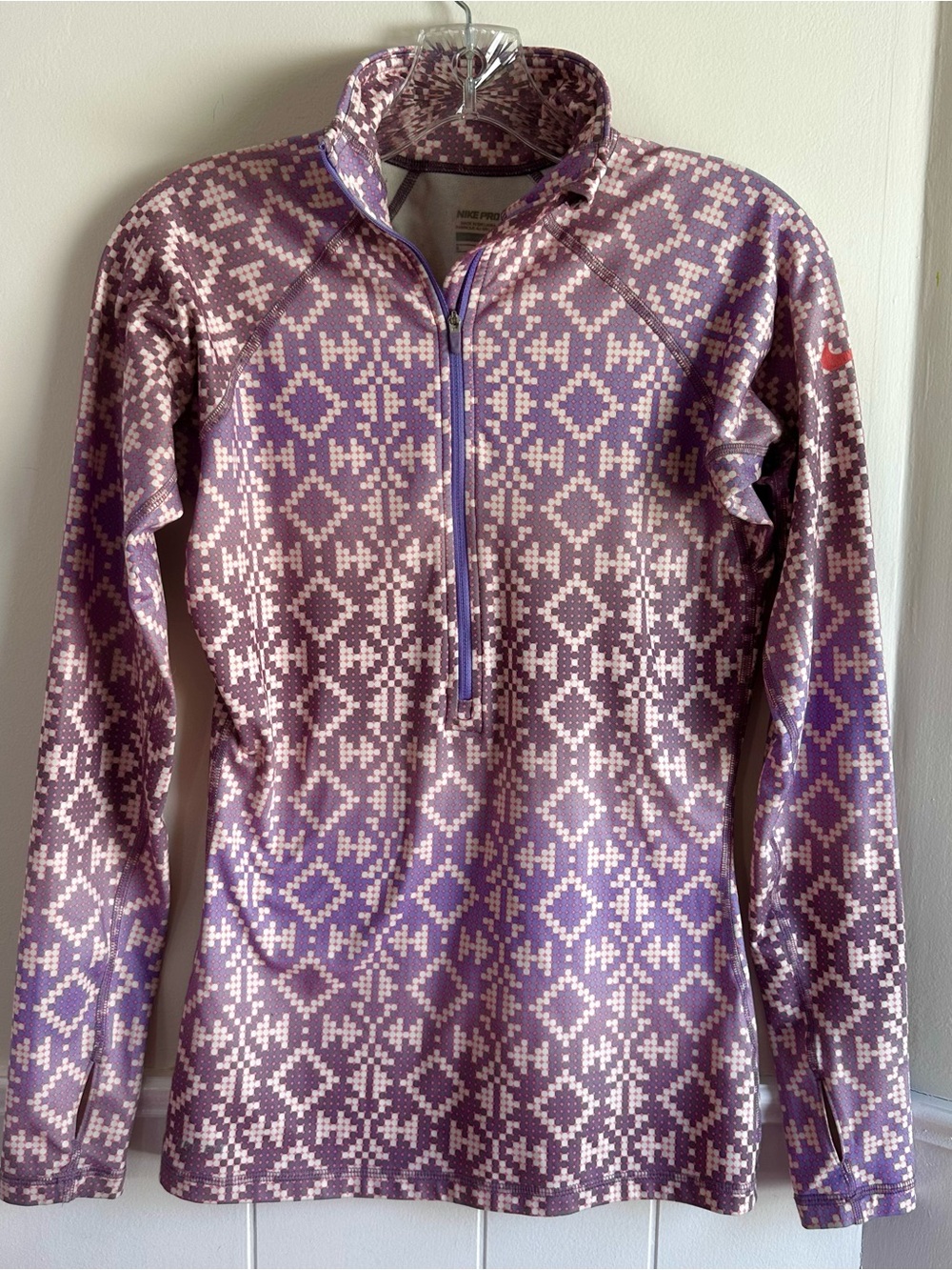 Nike Pro Women’s Half Zip Baselayer Dri Fit Hyperwarm Purple and Pink Top Shirt
